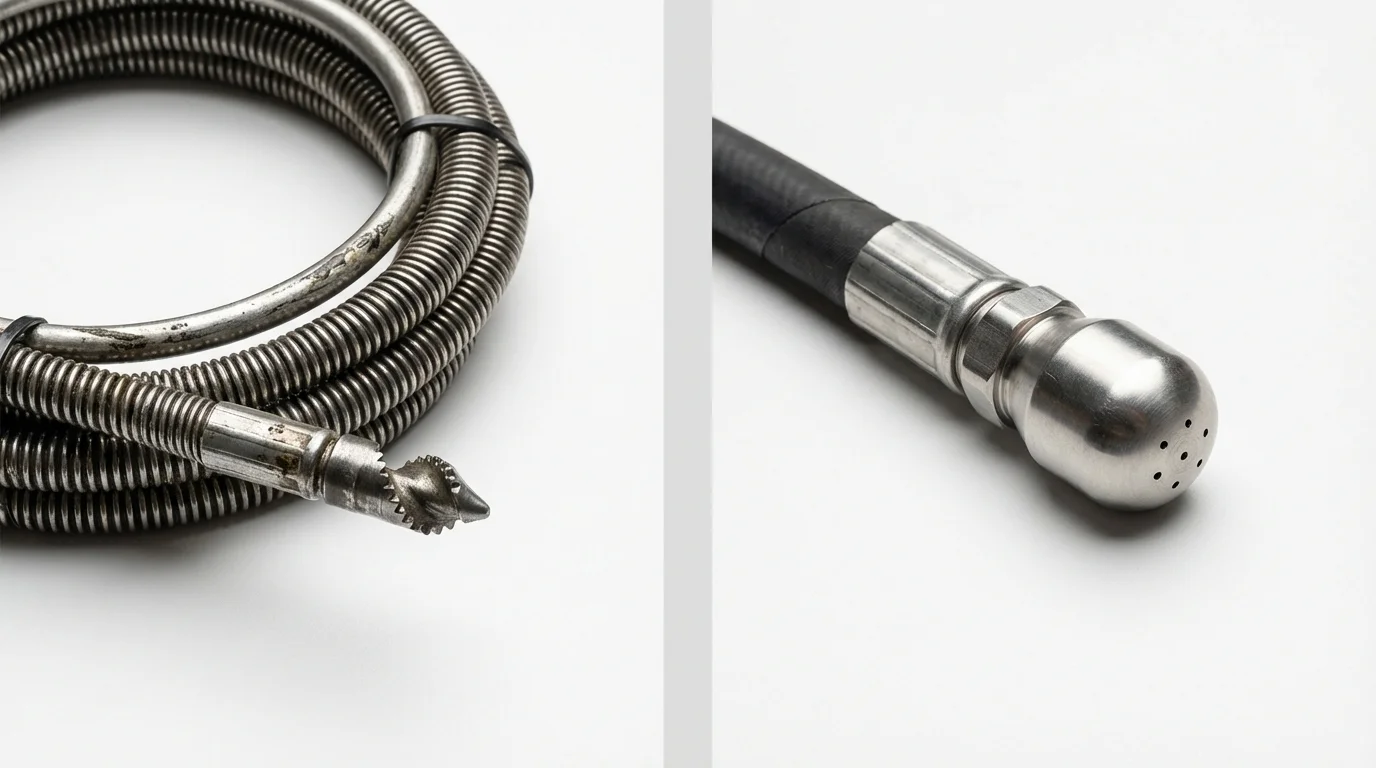 Drain snake cable and hydro jetting nozzle used for drain cleaning in Harrisonburg, VA