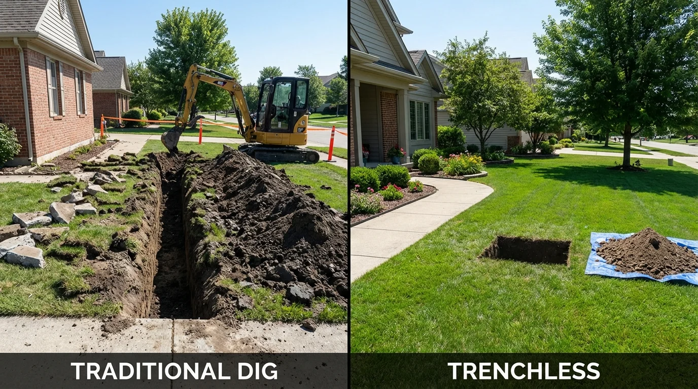 Trenchless sewer repair with minimal yard damage versus traditional excavation in Harrisonburg, VA